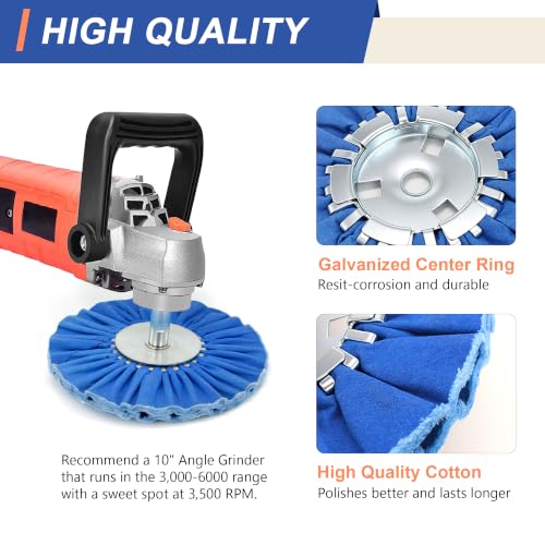 10" Blue Airway Buffing Wheel,5/8'' Arbor Hole,16 Plys/Coarse Polishing for Angle Grinder,2PCs - color: Coarse 2pcs