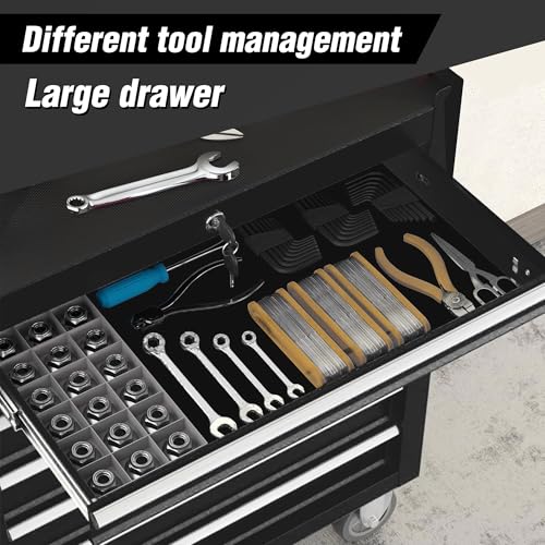 5-Drawer Rolling Tool Chest w/Drawers & Lock, Tool Storage Cabinet with Lockable Wheels, Top Cushion & Drawer Liners, Tool Organizer Box for Garage, Warehouse & Repair Sho - color: 5-drawer Black