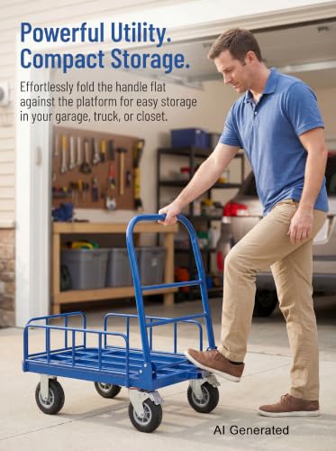 Heavy Duty Folding Platform Cart 600LBS Utility Hand Truck with Guardrails