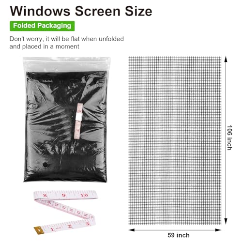 Replacement Window Screens, 59X106 Inch Durable Window Screen Mesh for Patio Porch Door Windows, DIY Adjustable Fiberglass Screen Repair Kit Sliding Net Roll Pet, Black by Ouskr - size: 59"x106"Black