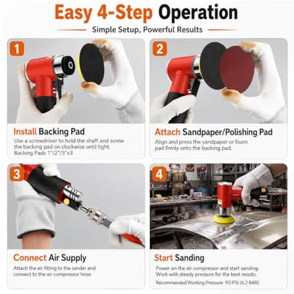 Proster Random Orbital Air Sander 1/2/3Inch Mini Pneumatic Sander Kit