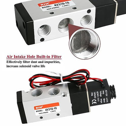 RIH Pneumatics Solenoid Valve 4V310-10 12V/24V/110V Series Single Coil Pilot-Operated Electric 2 Position 5 Way Connection Type (AC110V/Out of line, 3/8"NPT) - size: AC110V/Out of line, style: 3/8"NPT