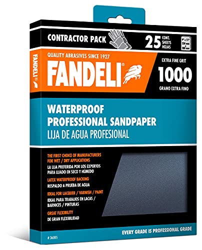 Fandeli | Waterproof Sandpaper | 1000 Grit | 25 Sheets 9'' x 11'' | For Car Polishing, Wood Furniture Sanding and Metal Sanding | Water Resistant - style: 1000 Grit