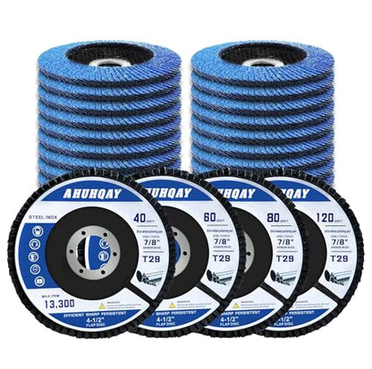 25 Pack 4-1/2 Inch Flap Discs for Angle Grinder, T29 Zirconia Alumina Grinding Wheels 40/60/80/120 Grit, Heavy Duty Sanding Discs for Metal, Stainless Steel, Weld Blending, Rust Removal, Finishing - color: 25 Pack Zirconia