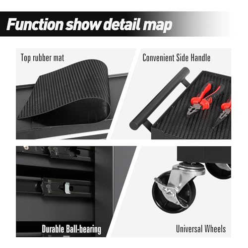 4-Drawer Lockable Rolling Tool Chest, Black - color: Black, style: 4 drawer
