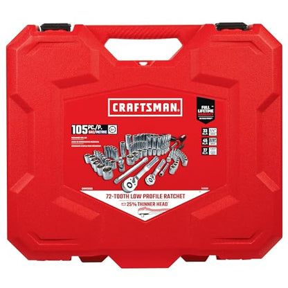 CRAFTSMAN Mechanics Tool Set 105 Pcs, Standard (SAE) and Metric with Case , 1/4 and 3/8 Inch Drive Car Tool Kit( CMMT12123)