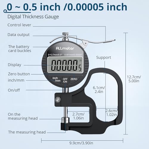 Digital Thickness Gauge 0-12.7mm,0.001mm Precision with LCD Display - size: 0-12.7mm,0.001 mm
