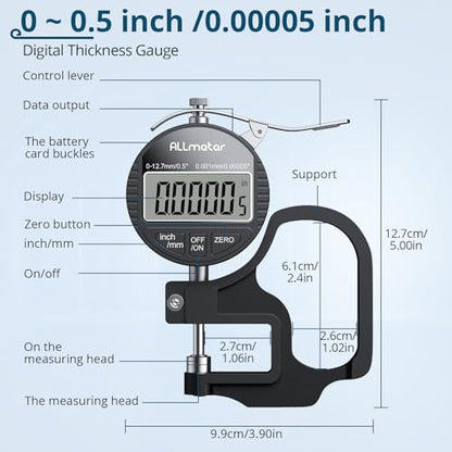 Digital Thickness Gauge 0-12.7mm,0.001mm Precision with LCD Display - size: 0-12.7mm,0.001 mm