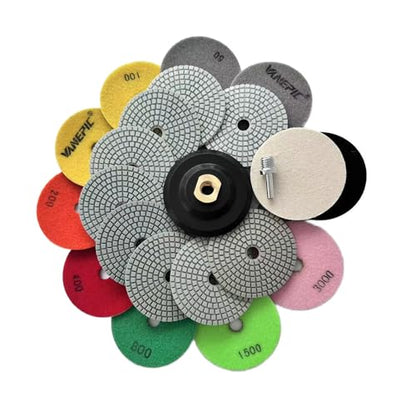 4 Inch Diamond Polishing Pads Marble polishing kit 50-3000 Wet/Dry Set 12 Pieces for Drill Grinder Polisher for Concrete Marble Quartz Stone Countertop Granite polishing refurbishment