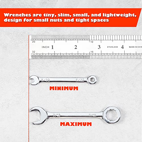 Mini Wrench Set Sae 10 Pcs 5/32" To 7/16" Standard Combination Ignition Wrench Set Small Open End and Box End Spanner with Key Ring for Automotive Technicians and Industrial Users - style: SAE