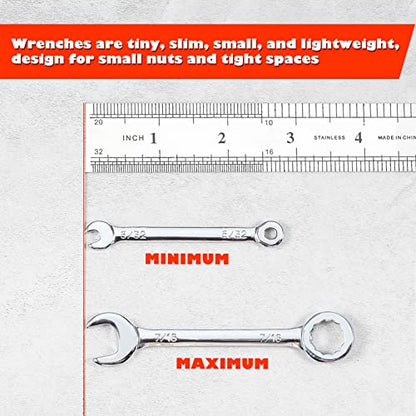 Mini Wrench Set Sae 10 Pcs 5/32" To 7/16" Standard Combination Ignition Wrench Set Small Open End and Box End Spanner with Key Ring for Automotive Technicians and Industrial Users - style: SAE