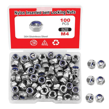 M4 x 0.7mm Nylon Inserted Self Locking Nut Assortment Kit, 100 Pcs - size: M4