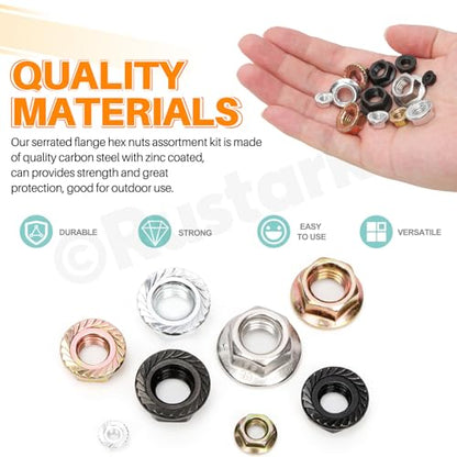 150Pcs 6 Sizes Carbon Steel Serrated Flange Nuts Assortment Kit Metric Hexagon Flange Lock Nuts Serrated Hex Lock Nuts for Machinery Industry Home Improvement - style: carbon steel-silver