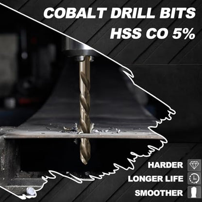 1/2 inch Cobalt Drill Bit for Metal and Hard Steel(2pcs),M35 High Speed Steel Twist Jobber Metal Drill Bits,with Index Storage Case - size: 1/2 in (2 pcs)