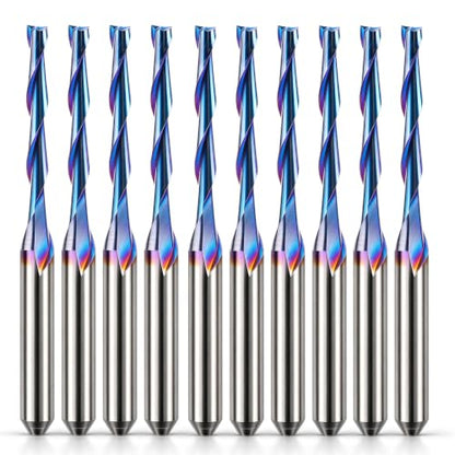 HQMaster 1/8" Shank CNC Router Bits 2 Flute Upcut CNC Bit End Mill 10pcs - size: 0.08"CED x 1/8"SD x 11/16"CEL x 1-1/2"OA