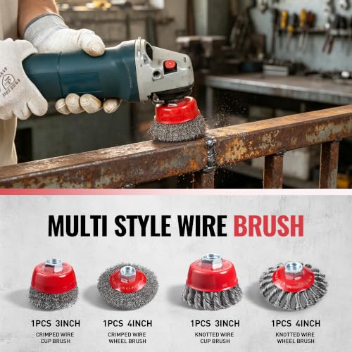 4 PCS 4.5" Grinder Wire Wheel, Knotted & Crimped Cup Wire Brush for Rust Paint Remover