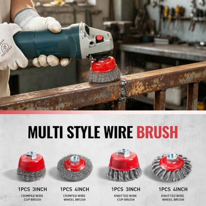 4 PCS 4.5" Grinder Wire Wheel, Knotted & Crimped Cup Wire Brush for Rust Paint Remover