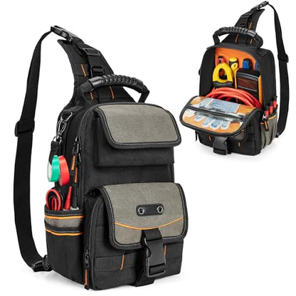 Electrician Tool Pouch Bag, Zippered HVAC Tool Organizer - color: Black