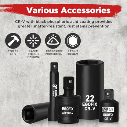 3/8" Drive Impact Socket Set, 90 Piece Metric Socket (6-22mm) and Standard SAE Size (5/16-15/16 inch) 6 Point, with 72-Teeth Ratchet Wrench, Mechanics Tool Kit for Automotive Repair - color: 3/8-90pcs