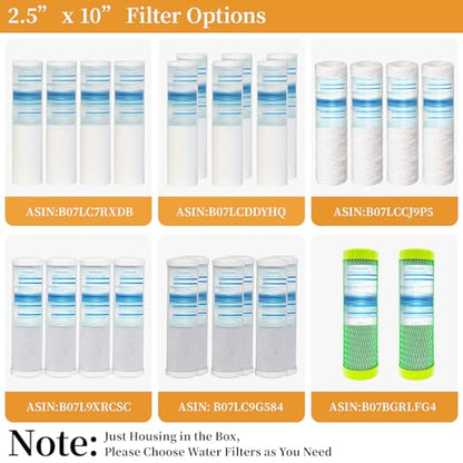 Geekpure 10 Inch Whole House Slim Water Filter Housing - 3/4"NPT Brass Port
