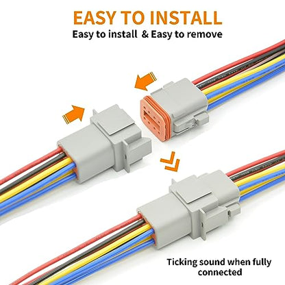 2 Set 8 Pin DT Deustch Waterproof Automotive Electrical Butt Connector with 16AWG -40℃-105℃ 600V Wires and Heat Shrink Tubes Connectors Kit for Car Truck Boat (F 8Pin Wiring 2Pair)