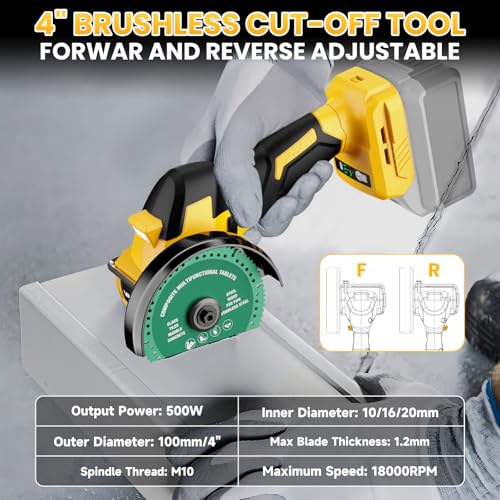 VAXCANZE Cordless Cut Off Tool Compatible with DeWalt Battery, 18,000 RPM Brushless Motor, 4" Blades (2pcs) with Dust Cover, 1.2mm Max Blade Thickness for Wood/Metal/Plastic【BATTERIES NOT INCLUDED】