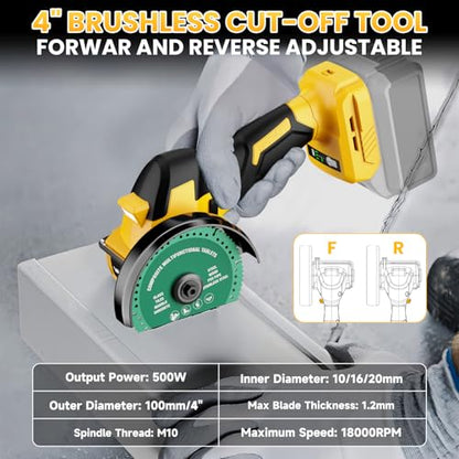 VAXCANZE Cordless Cut Off Tool Compatible with DeWalt Battery, 18,000 RPM Brushless Motor, 4" Blades (2pcs) with Dust Cover, 1.2mm Max Blade Thickness for Wood/Metal/Plastic【BATTERIES NOT INCLUDED】