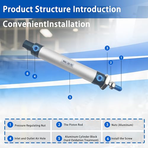CG WEITENG Pneumatic Mini Pneumatic Cylinder MAL Single Rod Aluminum Double Acting Pneumatic Cylinder 20mm Bore 75mm Stroke(MAL20x75) - color: MAL-20 mm, size: 75 mm