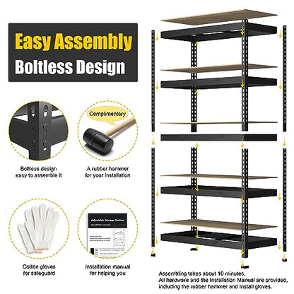 PrimeZone 48"W x 24"D x 72"H Garage Storage Shelves, 5-Tier Metal Shelving - size: 48"W x 24"D x 72"H
