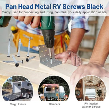 Pan Head Metal RV Screws Black #8 x 1-1/2" - 100 Pcs - size: #8x1-1/2"