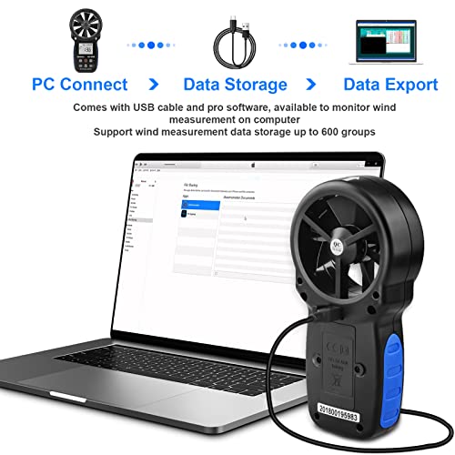 Handheld Anemometer CFM Meter, Kethvoz HVAC Airflow Meter Measure Wind Speed Airflow Monitor Humidity Temperature for Dust Collector AC Air Vent 866A