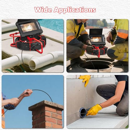 Sewer Camera 100ft/30M 7" Rainproof IPS Screen Pipe Drain Inspection - size: 100FT/30M