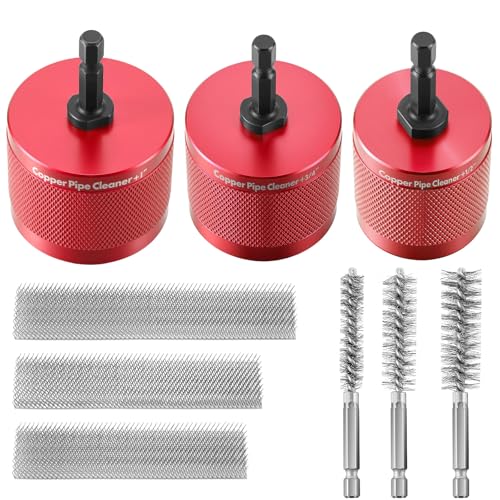 Copper Pipe Cleaner for Drill Set, 1/2", 3/4'', 1", Red - color: Red, size: 1/2", 3/4'', 1"