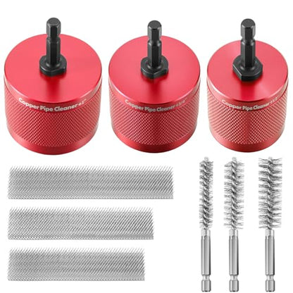 Copper Pipe Cleaner for Drill Set, 1/2", 3/4'', 1", Red - color: Red, size: 1/2", 3/4'', 1"