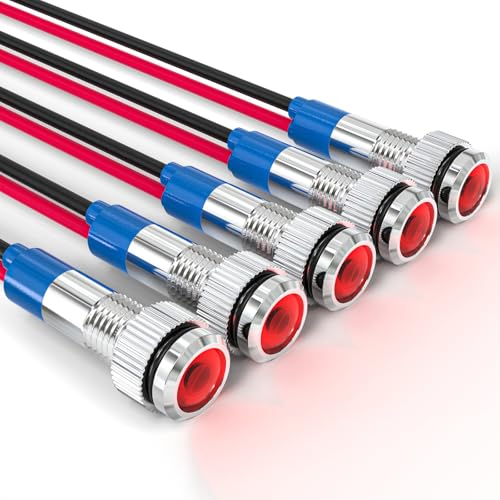 GASHER 5 PCS Energy Saving Indicator Light, LED Light 12V/24V/110V 20mA Panel Mount Light, Mounting Hole Size 6mm Red LED (12V) - color: Red, size: 6MM（12V）