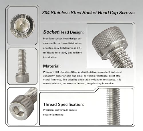 M6x1.0 x 50mm Socket Head Cap Screws Metric, 304 Stainless Steel (A2-70), Allen Socket Drive, Bright Finish, Full Thread, Rust & Corrosion Resistant, for Automotive, Machinery & DIY, 20 PCS - size: M6x50mm (20 PCS)