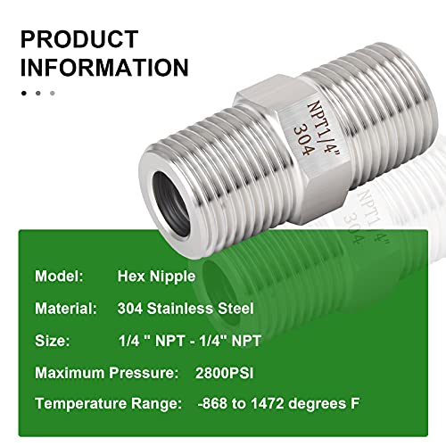 TAISHER 2PCS 304 Stainless Steel Hex Nipple, Pipe Fitting 1/4-Inch Male Pipe x 1/4-Inch Male Pipe - size: 1/4" NPT x 1/4" NPT