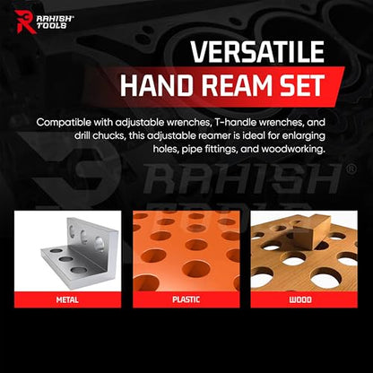 Adjustable Hand Reamer H4-H11 for Metal & Wood Repairs, 15/32" to 1-1/16" - size: H4 to H11 - 8Pcs