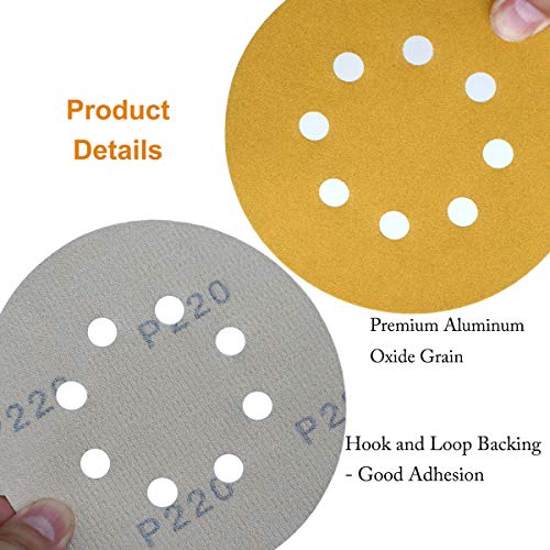 5-Inch 8-Hole Hook and Loop Sanding Discs 220-Grit, 50-Pack