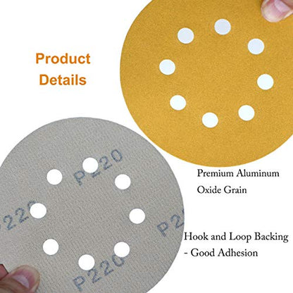 5-Inch 8-Hole Hook and Loop Sanding Discs 220-Grit, 50-Pack