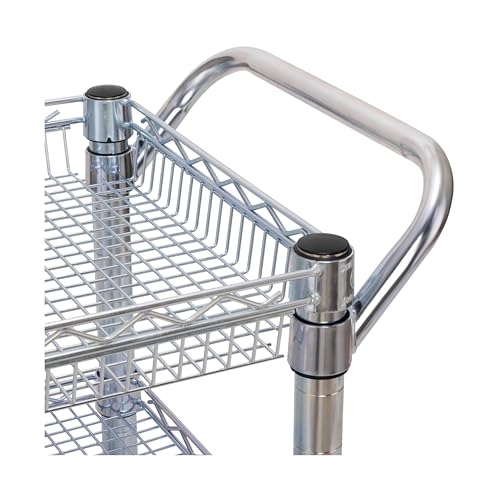 Seville Classics UltraDurable NSF Commercial Heavy Duty Metal Rolling Utility Cart, Handle Bar for Restaurant, Garage, Warehouse, Kitchen, Office, Deep Top Basket (34.8"W x 18.25"D) - color: Steel, size: 34.8" W x 18.25" D