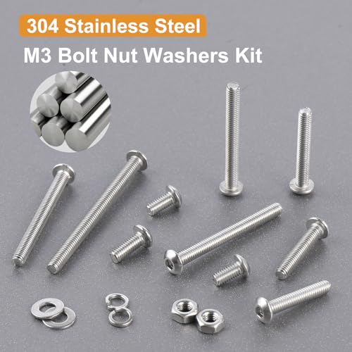 VGBUY 600pcs M3 Screw Assortment Kit, M3 Screws (8 Sizes 6-30mm) for 3D Printer DIY, Hex Button Head Cap Screws Bolts Nuts Washer Kit, 304 Stainless Steel, 6/8/10/12/16/20/25/30mm - size: M3x6/8/10/12/16/20/25/30mm, style: Button Head