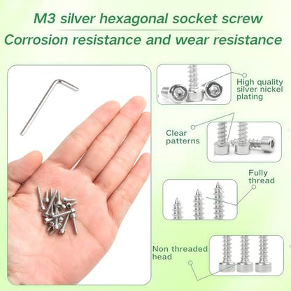 M3 Socket Head Cap Self Tapping Screw Silver Grade 8.8 Carbon Steel Metric 400Pcs M3x6/8/10/12/14/16/18/20/25/30mm Socket Allen Head Self Drilling Fasteners Hex Drive Wood Screws - size: M3