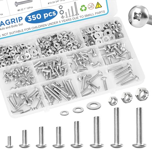 350PCS Machine Screws Assortment Kit, #6-32#8-32#10-24 Phillips Head Nuts and Bolts Assorted Set with Storage Case, Bolts Nuts and Flat Washers Kit - color: Silver, size: 350PCS-#6 #8 #10