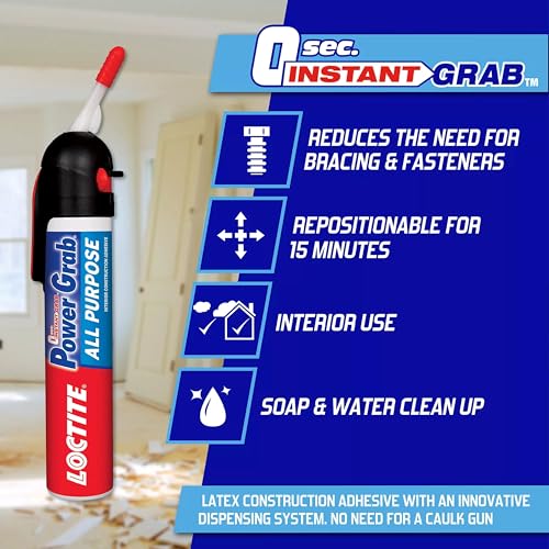 Loctite Power Grab Express All Purpose Construction Adhesive, 7.5 fl oz, 1 Pressure Pack - Versatile Construction Glue for Cement, Tile, Wall & More - size: 1 Pack, style: 7.5 fl oz