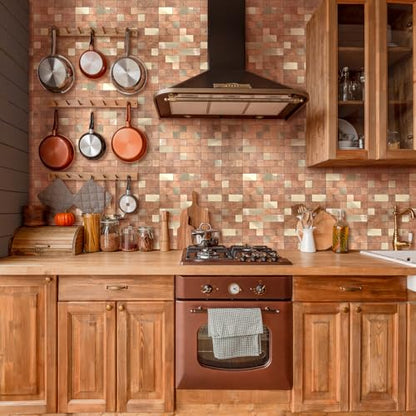 Yipscazo Peel and Stick Backsplash Tile, Stick on Stainless Steel Backsplash Metal Tiles for Kitchen Walls in Copper (12''x12'',10 Sheets) - color: Copper