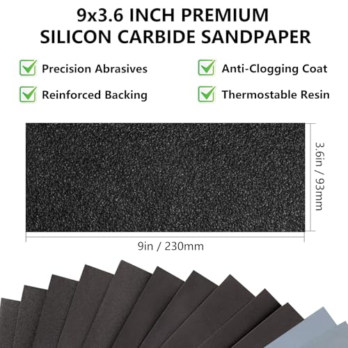 Sandpaper 800 Grit, Wet Dry Sand Paper 9 x 3.6 Inch - size: 9 x 3-2/3 Inch, style: 800Grit