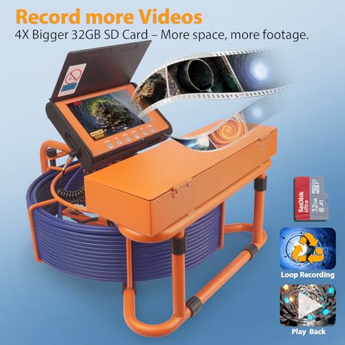 Sewer Camera 100FT/30M Pipe Inspection Borescope Endoscope Camera with Light 6 LEDs 5" IPS Screen 17MM Plumbing Snake 5000 Mah Battery,1080P High-Definition Industrial Sewer Camera - size: 100FT/30m/5"