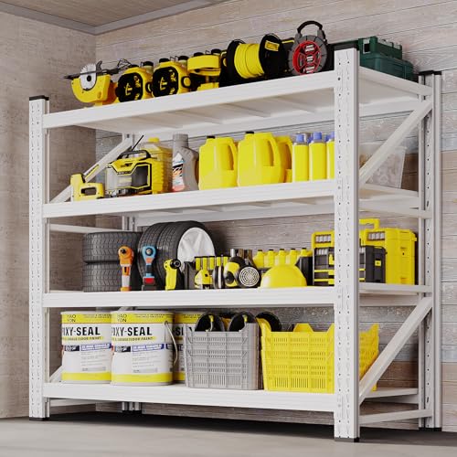 BYNSOE 48" W Storage Shelves 3000lbs Garage Metal Shelving Heavy Duty Garage Shelves Adjustable Storage Shelves for Industrial, Factory(White, 48" W X 24" D X 69" H) - color: White, size: 48" W X 24" D X 69" H