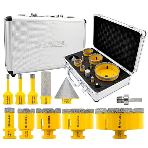 HIGHDRIL 5/8-11 Diamond Hole Saw Kit for Tile Marble Brick,1/4"-4"(6-100mm) - size: Thread Set 10
